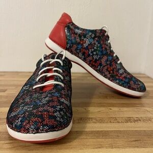 Alegria Multicolor Floral Leather Lace Up Pull On Low Top Sneakers Sz 38